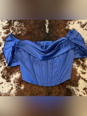 Papermoon Royal Blue Satin Off-Shoulder Corset Top - Small